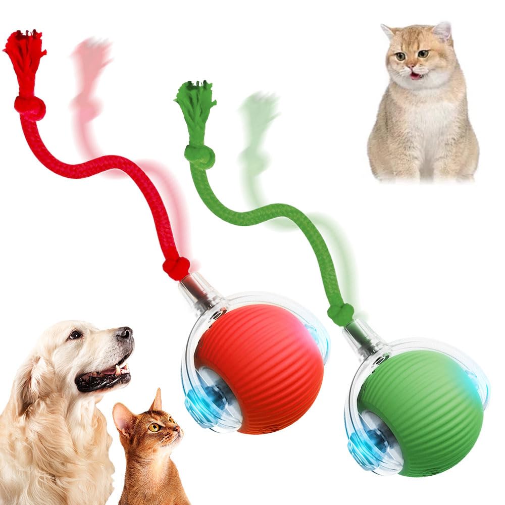 Ikarojsfii Interactive Cat Ball Toys - 2025 Self-Rolling, Automatic Ball Toys For Adult Cats - Indoor Use - Rabbit Cord Imitatio