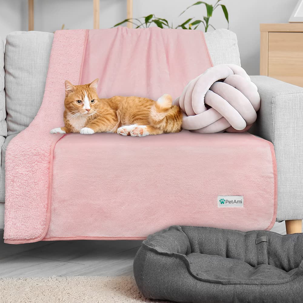Petami Waterproof Dog Blanket For Large Giant Dogs, Pee Proof Pet Blanket Sherpa Fleece Crate Cover, Reversible Cat Throw Bed Kennel Protector, Soft Plush Washable Pad (Queen 90X90, Pink)