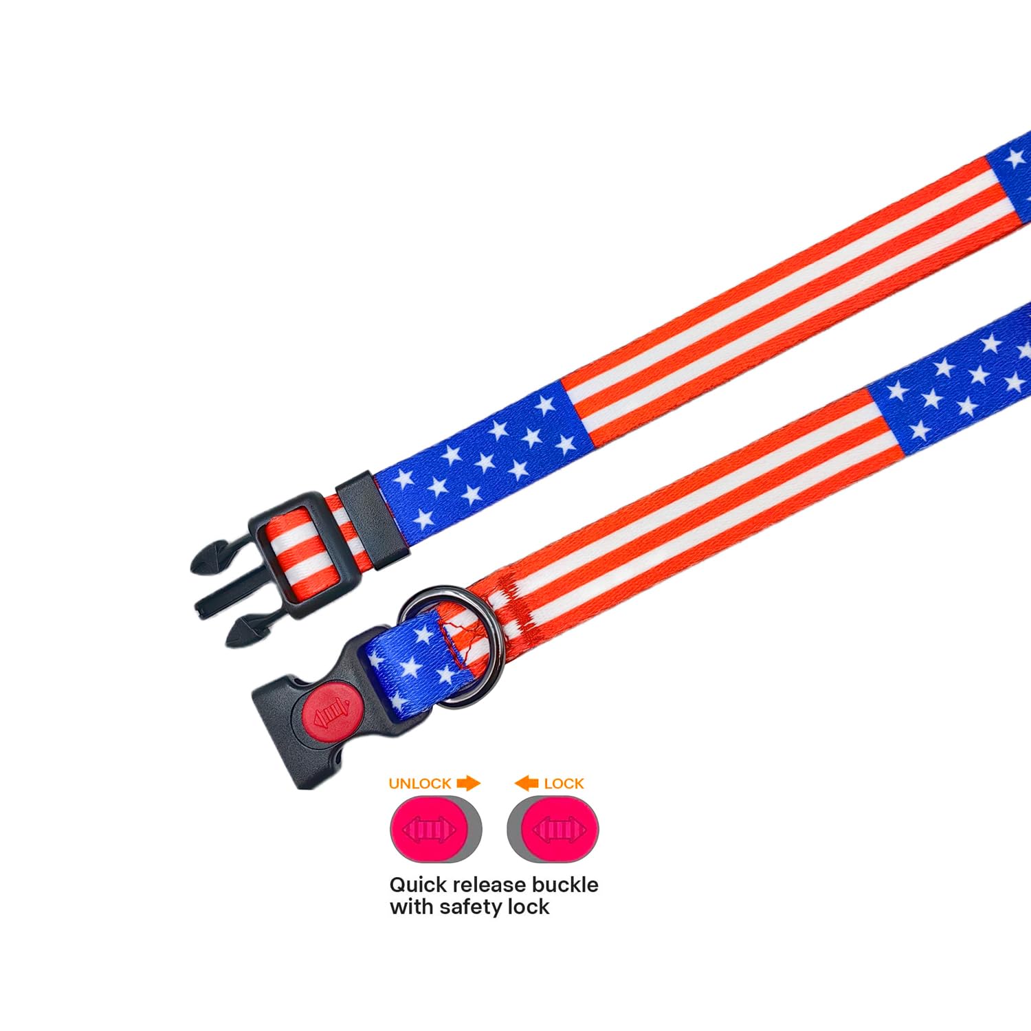 Olahibi Basic Dog Collar, American Flag Pattern, Soft And Durable Polyester Material, Adjustable Length, For Medium Dogs.(M, Us