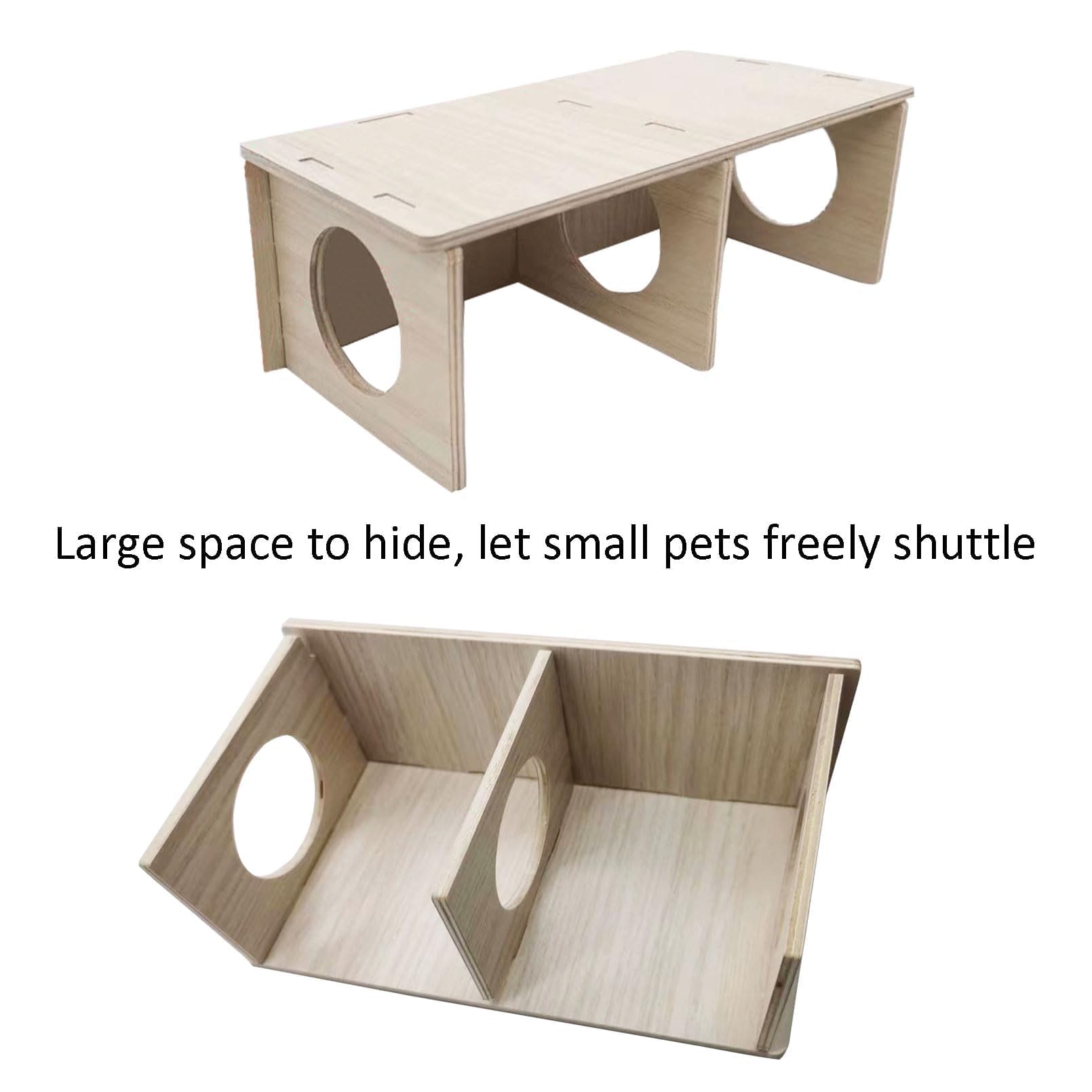 Hamiledyi Wooden Hamsters 2-Chamber Hideout-Tunnel Multi Chamber Exploring Toy Hamster Exploring Labyrinth Tunnel Toy for Hamste