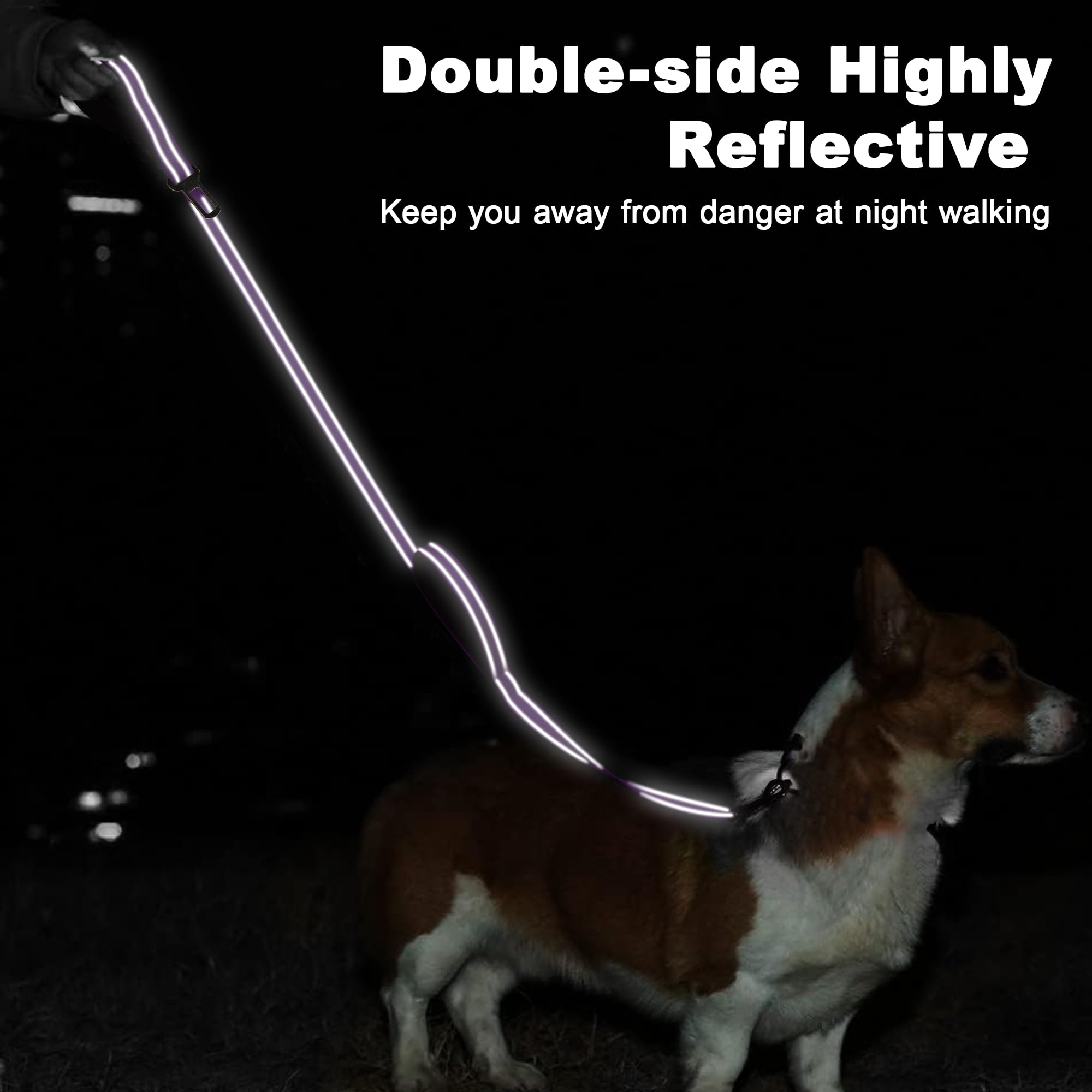 6 Foot Purple Dog Leashes For Large Medium And Small Breed Dogs That Pull,Reflective Nylon Heavy Duty Dog Leash With 2 Comfortab