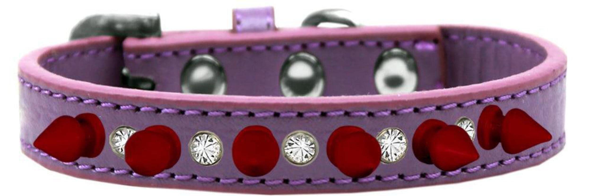 Mirage Pet Products Crystal and Red Spikes Dog Collar, Size 16, Lavender