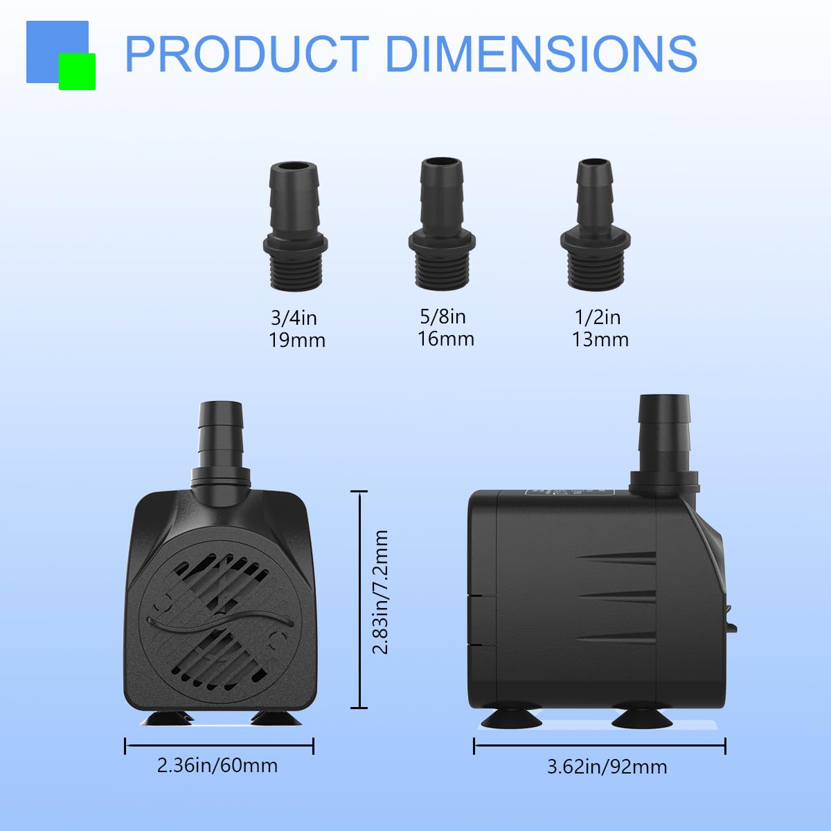 Fountain Pump 400GPH Submersible Water Pump Ultra Quiet for Fountain, Pond, Aquarium, Hydroponic with 10ft power cord