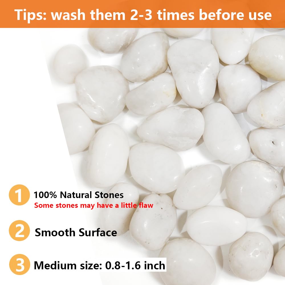 HappyFiller Natural Decorative White Pebbles Polished Rocks Stones for Aquarium Gravel,Fish Turtle Tank,Outdoor Indoor Succulent