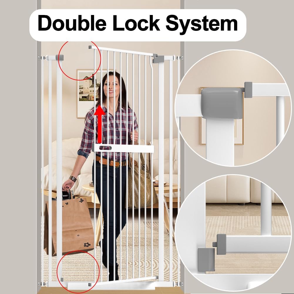 Foreng 71 Inch Extra Tall Cat Pet Gate, 29.80'-45.6' Wide Gate For Cats, Extra Tall Gate Pressure Mounted Extra Tall Pet Gate Walk Through Indoor For Doorways, White