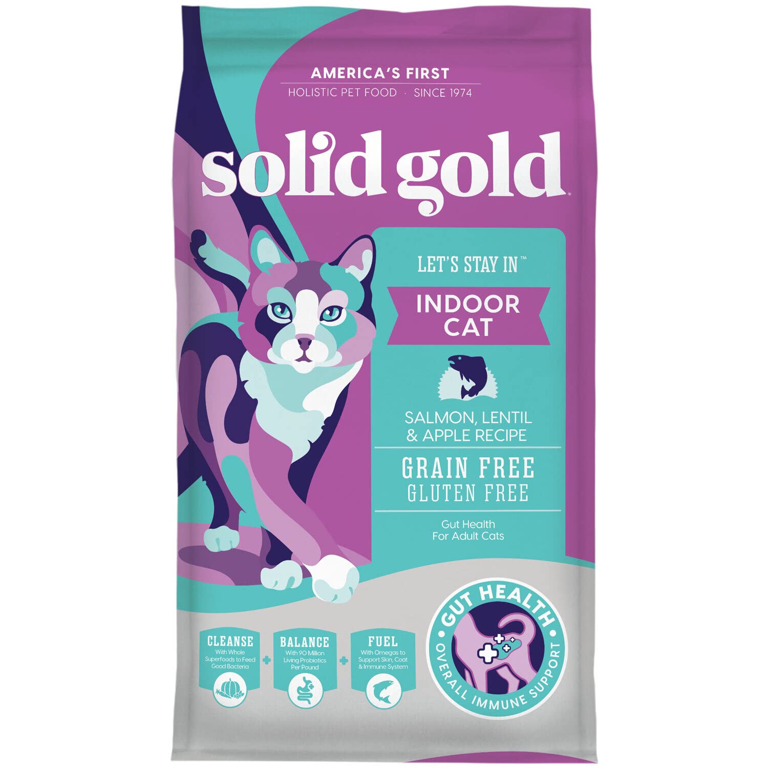 Solid Gold Indoor Dry Cat Food - Grain Free & Gluten Free - Salmon Cat Food Dry Kibble for Indoor Cats w/Probiotics & Fiber for 