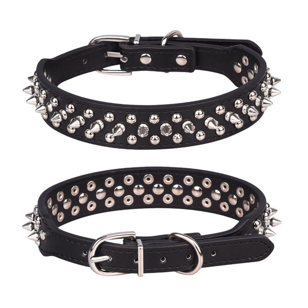 Spiked Dog Collar Soft Pu Leather Mushrooms Rivet Spike Studded Puppy Adjustable Cat Collars Black S