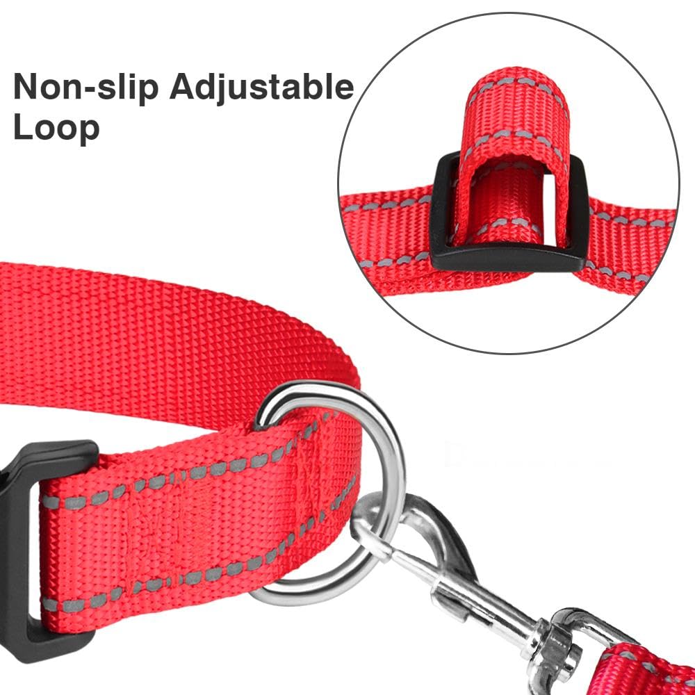 Taglory Reflective Adjustable Dog Collars For Puppy Small Medium Large Dogs, Thin Nylon Webbing And Quick Release Plastic Buckle(Red,Large)