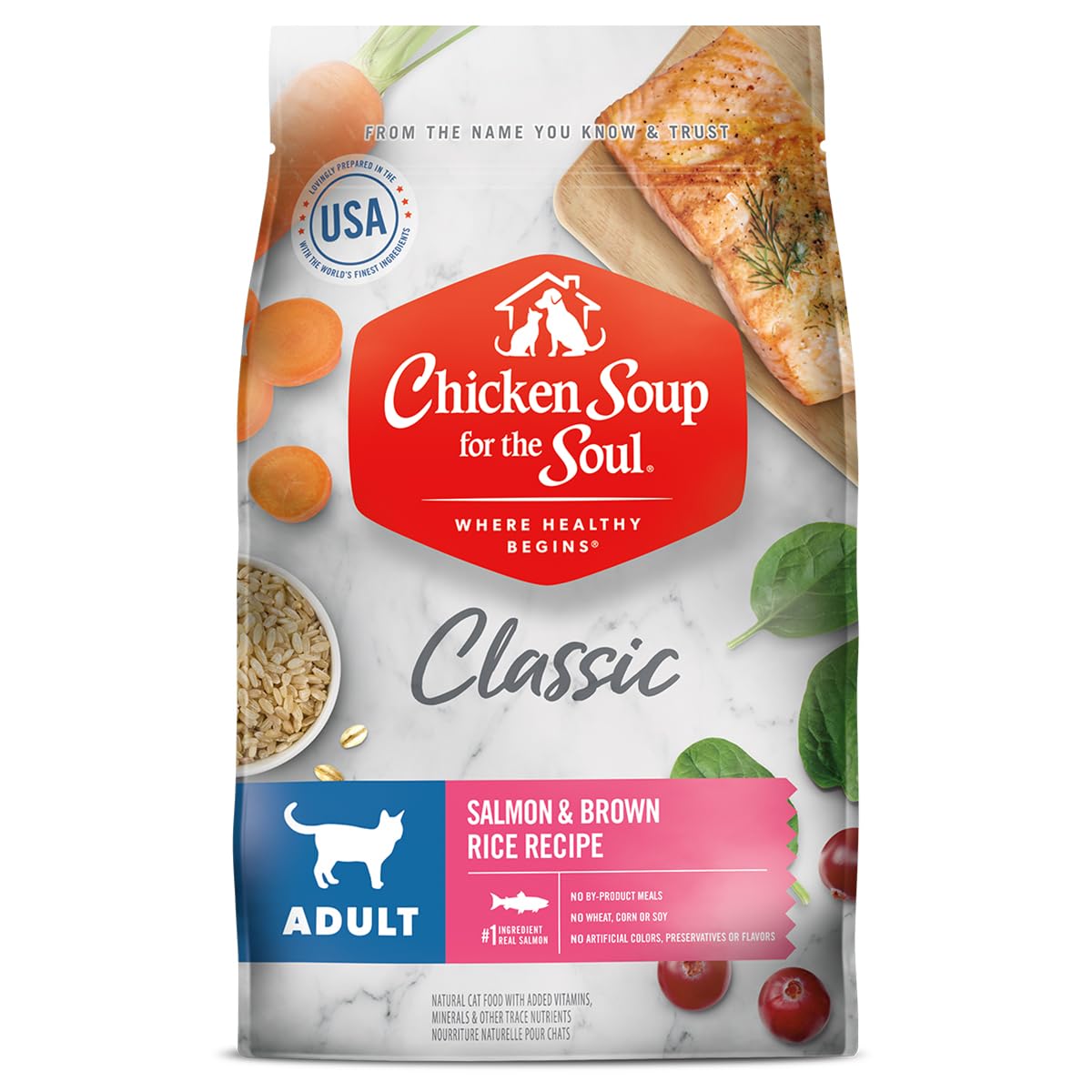 Chicken Soup For The Soul Classic Dry Adult Cat Food, Salmon & Brown Rice Recipe, 4.5 Pound Bag | Soy, Corn & Wheat Free, No Artificial Flavors Or Preservatives