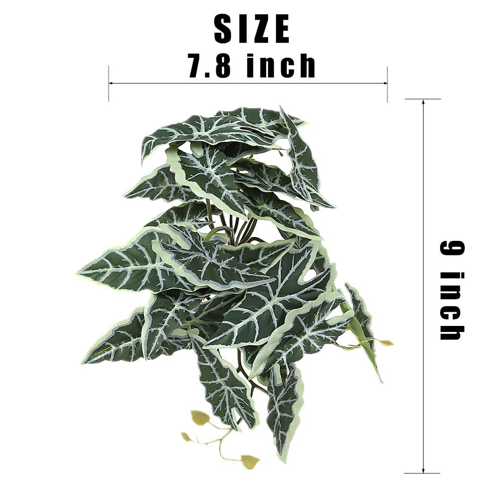 Woledoe Reptile Plants For Terrarium, Amphibian Habitat Decor Artificial Hanging Plants With Suction Cup - Fake Alocasia Black V