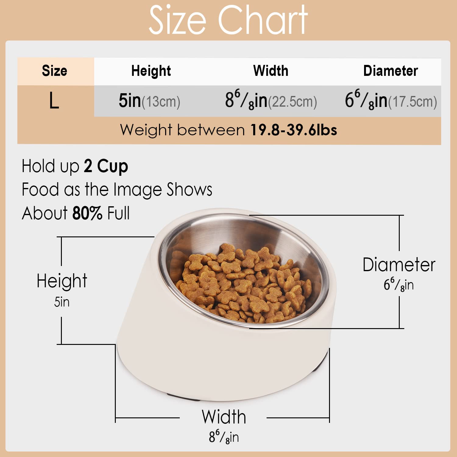 Super Design Mess Free 15 Slanted Bowl for Dogs and Cats, Tilted Angle Bulldog Bowl Dog Feeder, Non-Skid & Non-Spill, Easier to