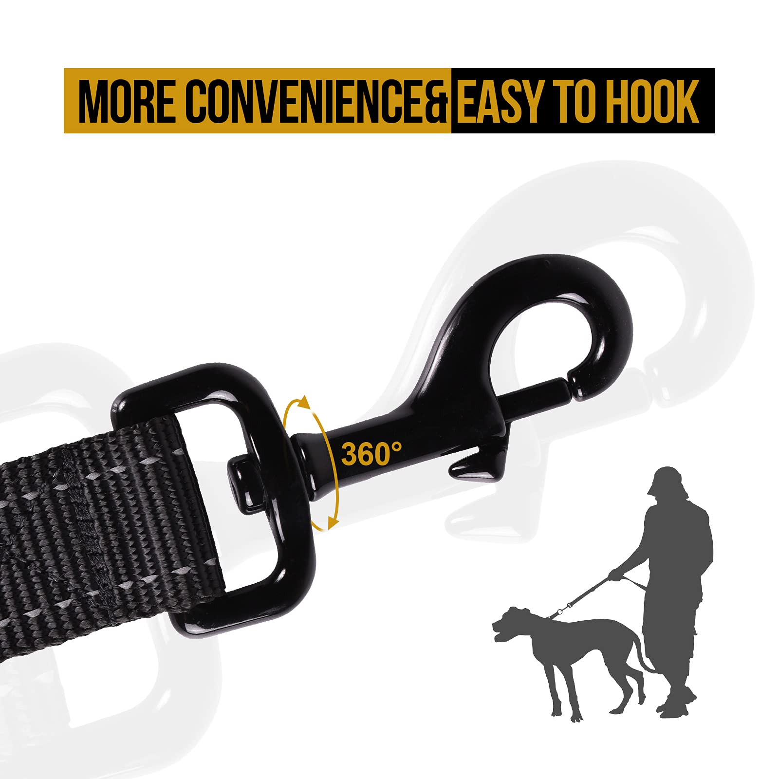 OneTigris Handled No-Pull Dog Walking Leash Long Traffic Leads for Medium to Large Dogs (Black, 4FT)