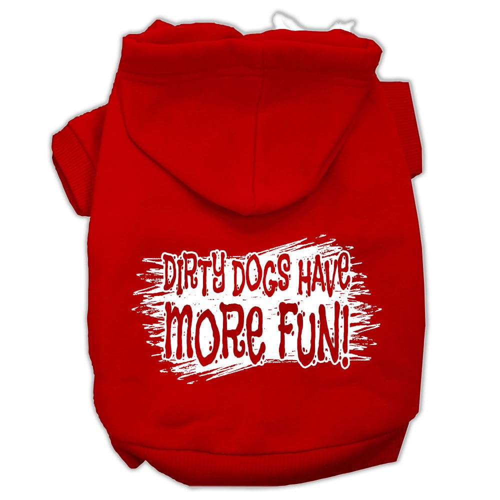 Pet, Dog & Cat Hoodie Screen Printed, 'Dirty Dogs Have More Fun' Red Sm (3-6 Lbs.)