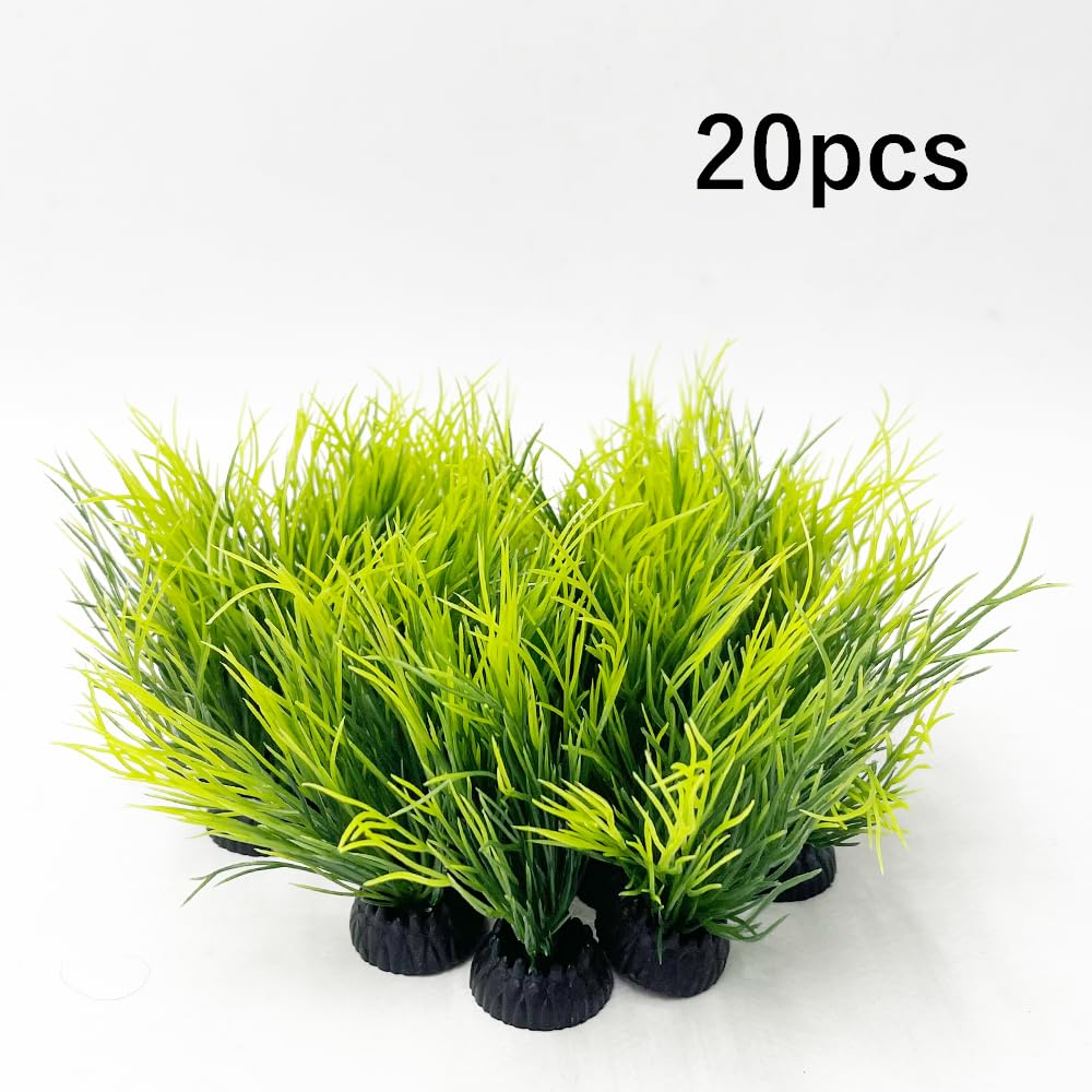 Smoothedo-Pets Aquarium Plants Fish Tank Decorations 20Pcs Small Size/2Inch Tall Plastic Artificial Plant Goldfish Waterscape Fish Hides Mini Grass Set (Green-Dark)