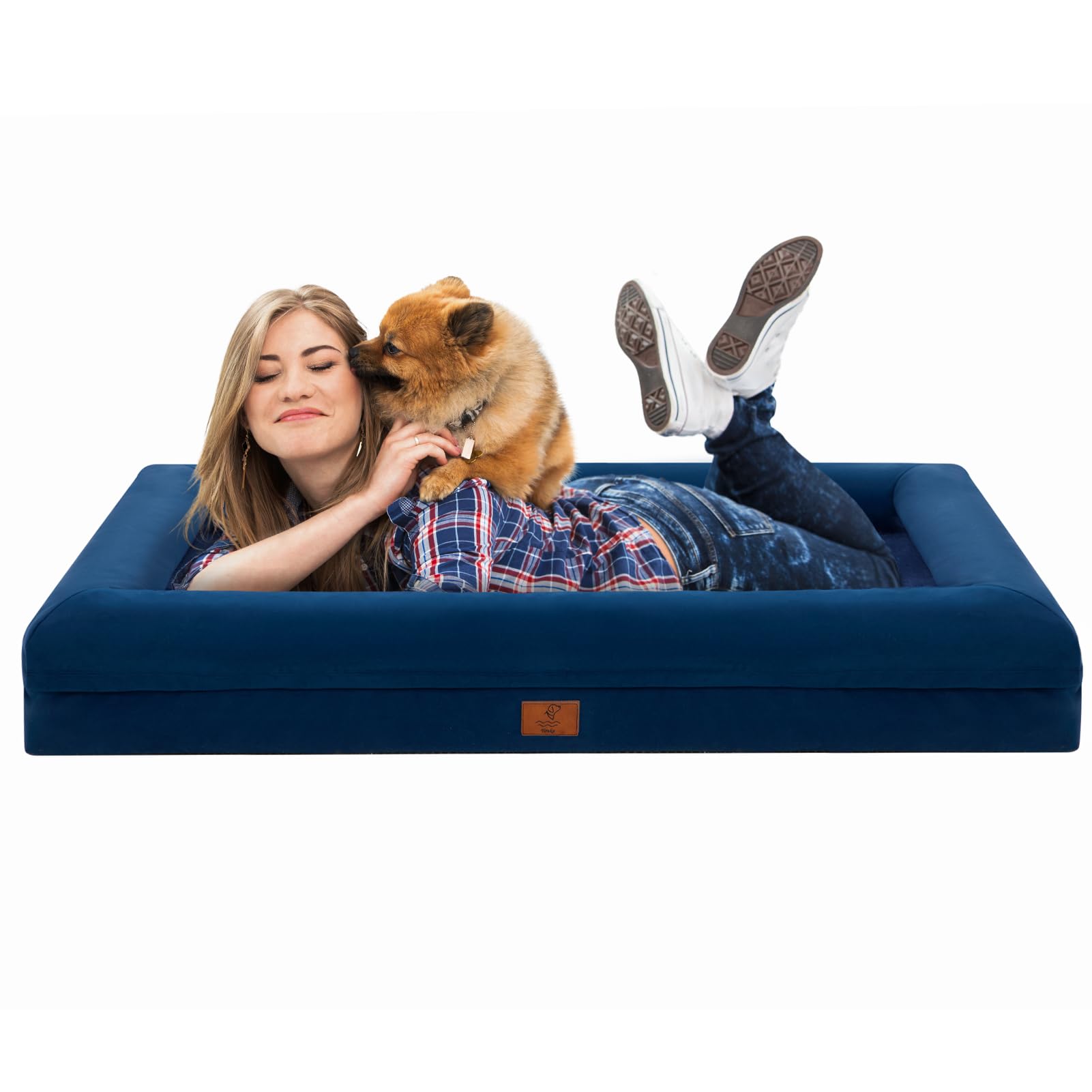 Yiruka Jumbo Dog Beds, Rich Blue Orthopedic Dog Bed, Washable Dog Bed With [Removable Bolster], Waterproof Dog Bed With Nonskid Bottom, Doggy Bed, Dog Beds For Extra Large Dogs
