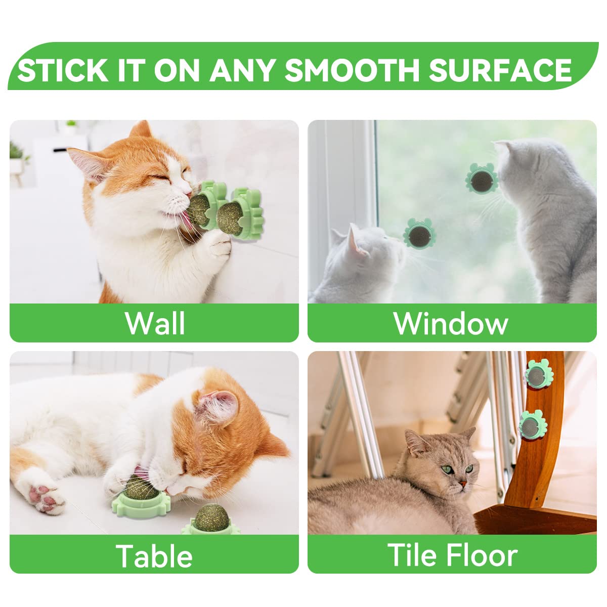 Aucenix Catnip Balls Toy For Cat, Wall Catnip Roller For Cat Licking, Teeth Cleaning Dental Edible Kitten Toy, Natural Rotating Crab Cat Toy (Green)