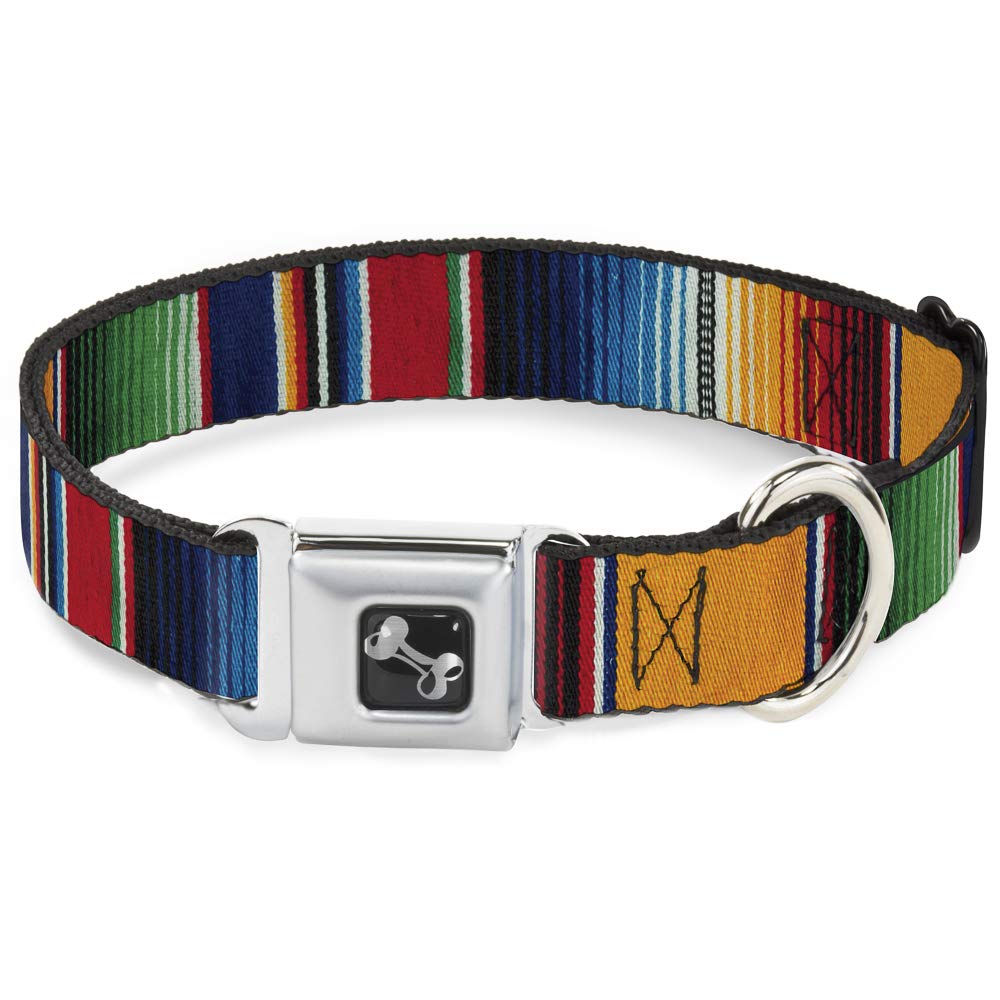 Buckle-Down Seatbelt Buckle Dog Collar - Zarape2 Vertical Multi Color Stripe - 1' Wide - Fits 9-15' Neck - Small