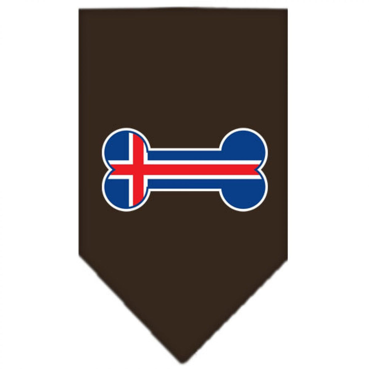 Pet and Dog Bandana Screen Printed, &quot;Bone Shaped Iceland Flag&quot; Cocoa Large