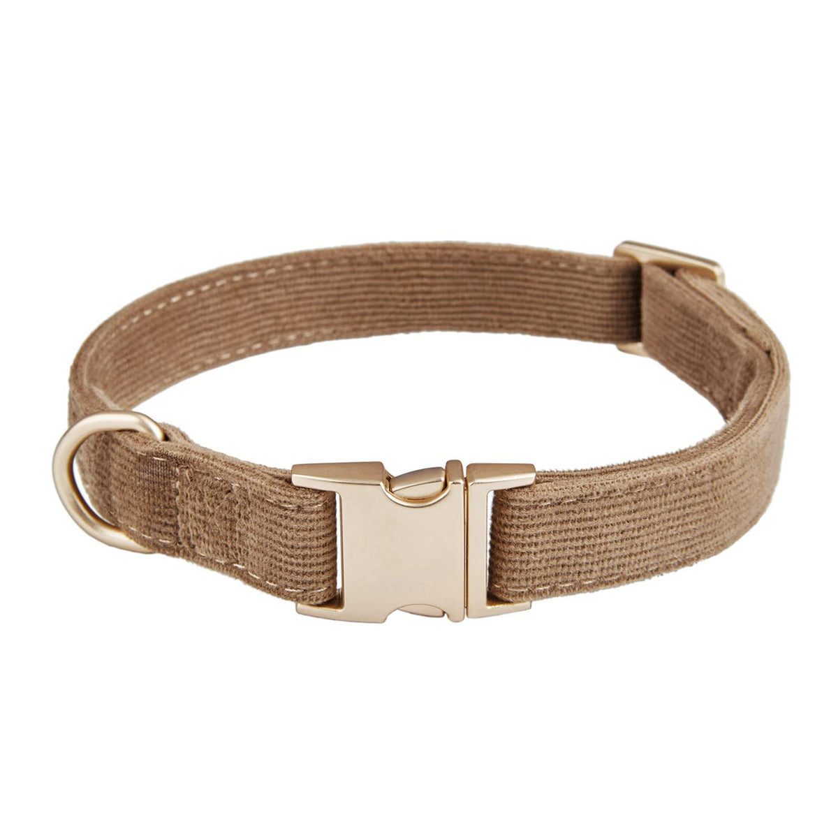 YUDOTE Soft Cotton Dog Collar with Metal Buckle Adjustable Heavy Duty Comfy Corduroy Collars for Small Medium Large Dogs,Brown,L