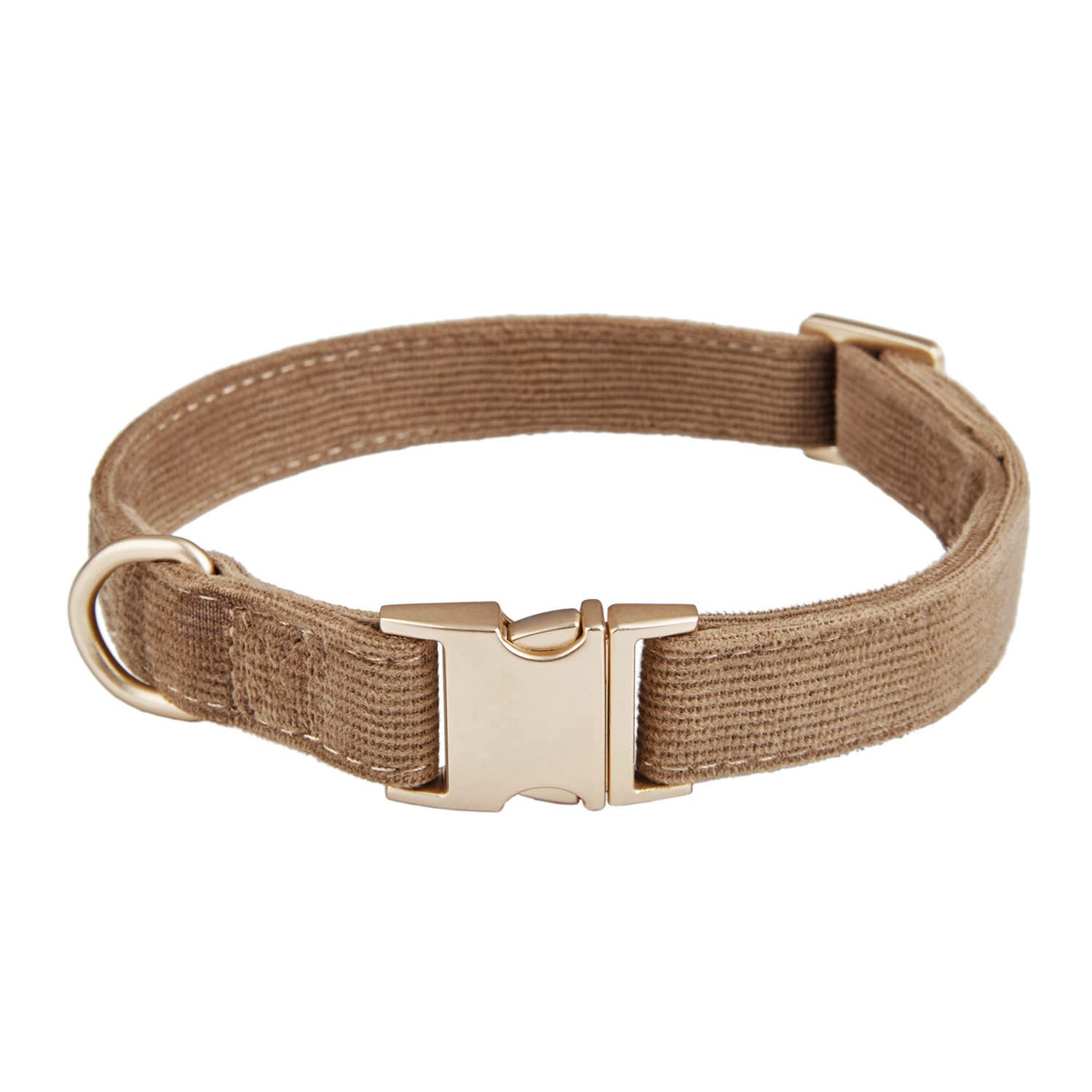 YUDOTE Soft Cotton Dog Collar with Metal Buckle Adjustable Heavy Duty Comfy Corduroy Collars for Small Medium Large Dogs,Brown,S