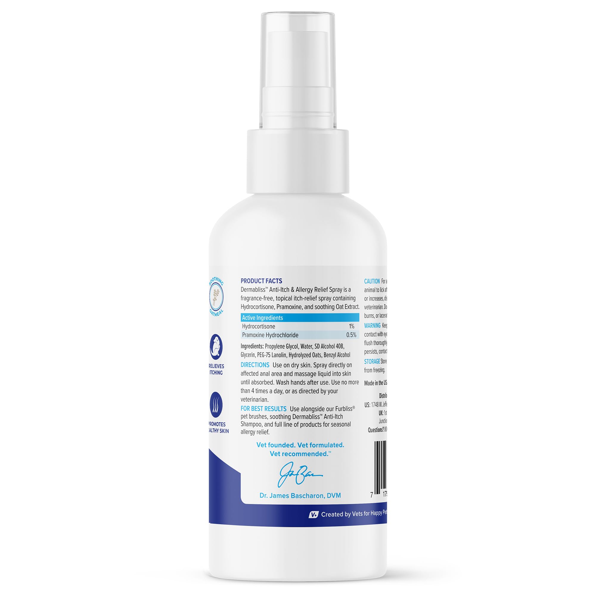 Vetnique Dermabliss Anti Itch Spray for Dogs & Cats with Hydrocortisone for Allergies and Immediate Dog Itching Skin Relief - Fr