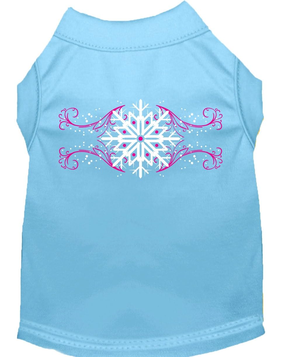 Christmas Screenprinted Dog Shirt, 'Pink Snowflake Swirls' Baby Blue 3Xl (25-35 Lbs.)
