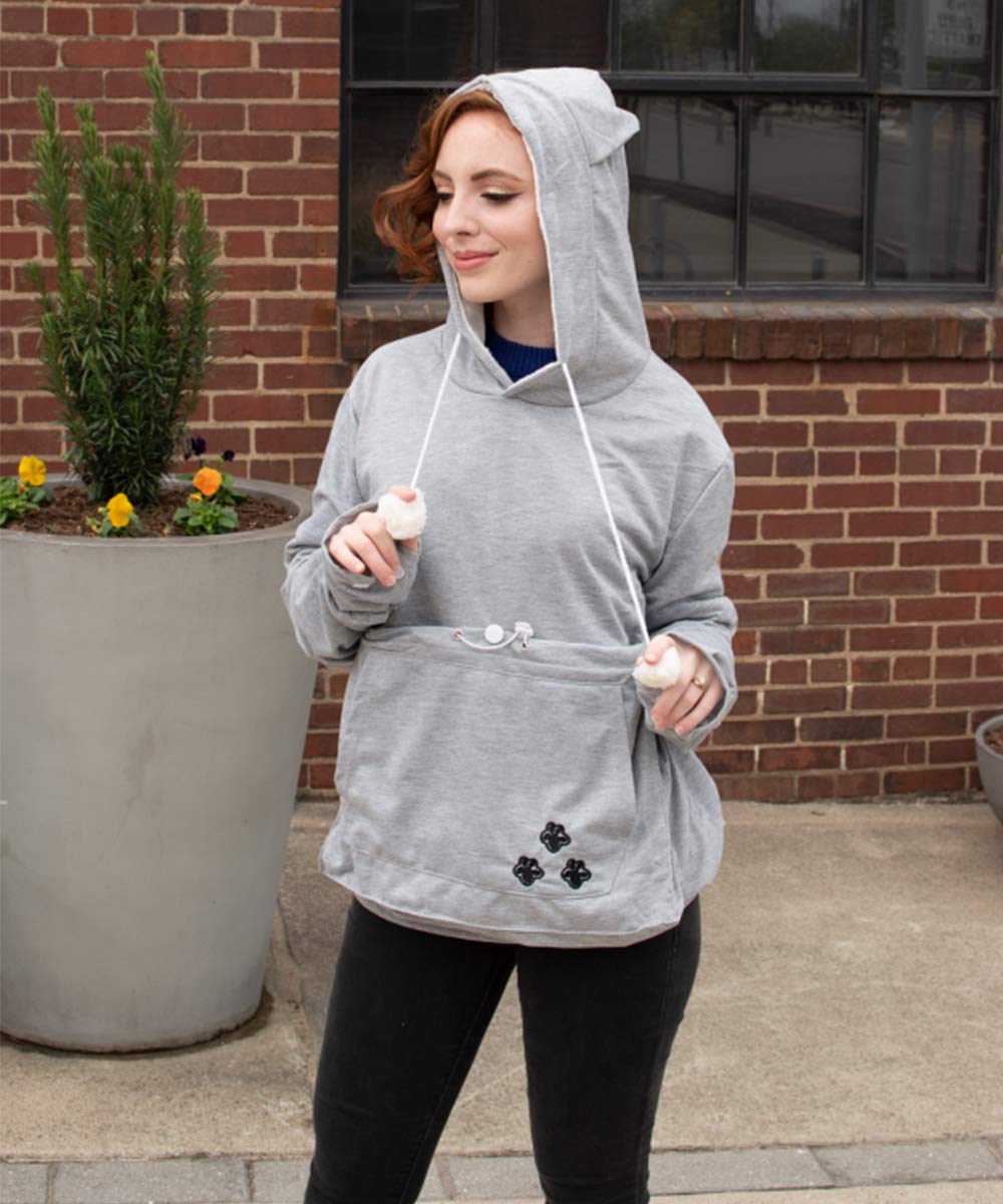 Alyc Unisex Hoodies Pet Holder Cat Dog Large Pouch Carriers Pullover With Cat Printing Sweatshirt (Light Grey- Classic Version,