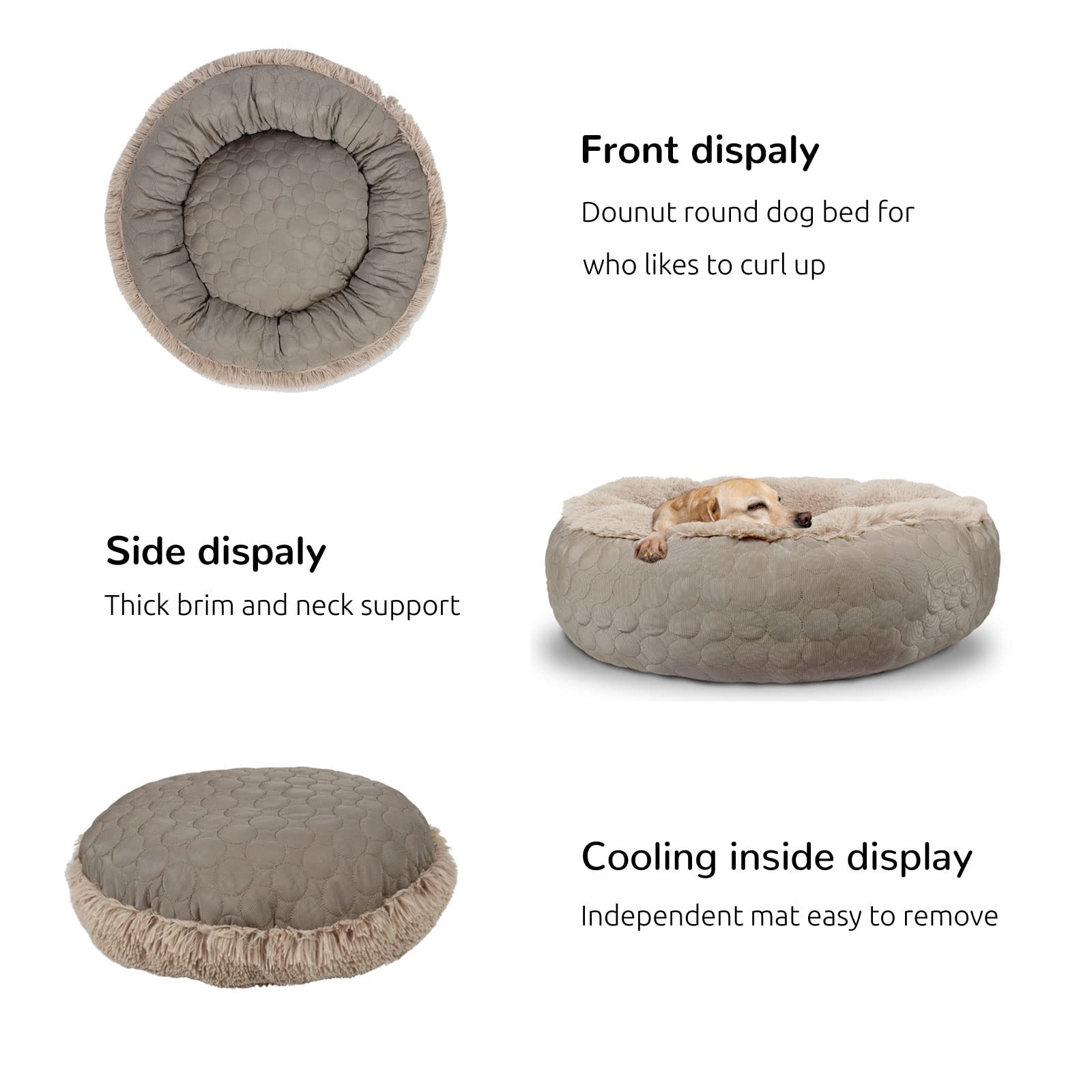 Hachikitty Dog Donut Bed Calming Bed Donut Round, Fluffy Dog Bed Medium Large Dogs, Cooling Warming Soft Dog Cushion Bed, Double Sided Available Donut Bed With Warm & Cool Sides(X-Large, Taupe)