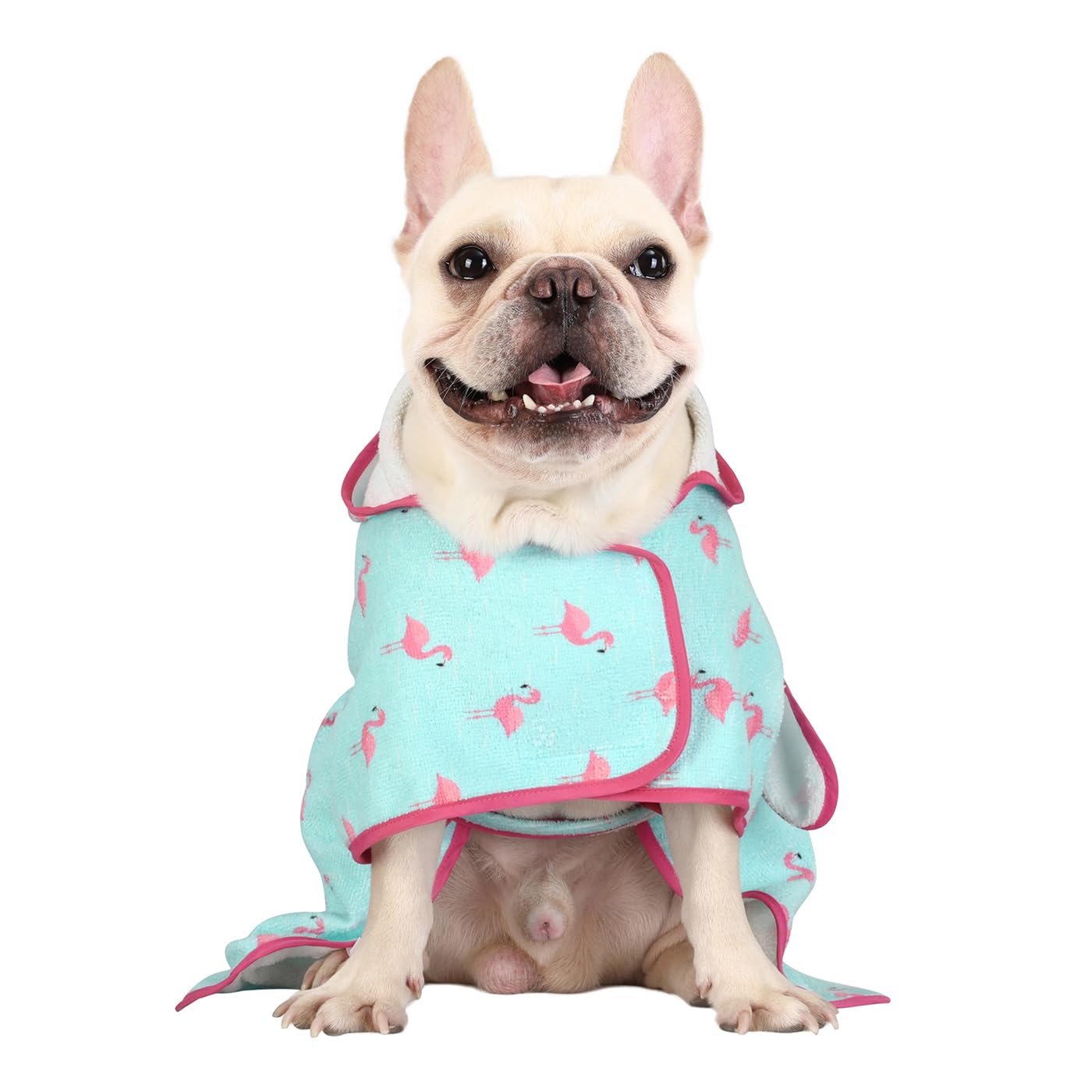 Hde Dog Bathrobe Super Absorbent Quick Drying Towel With Hood For All Dog Breeds Sizes S-Xxl - Flamingos - S