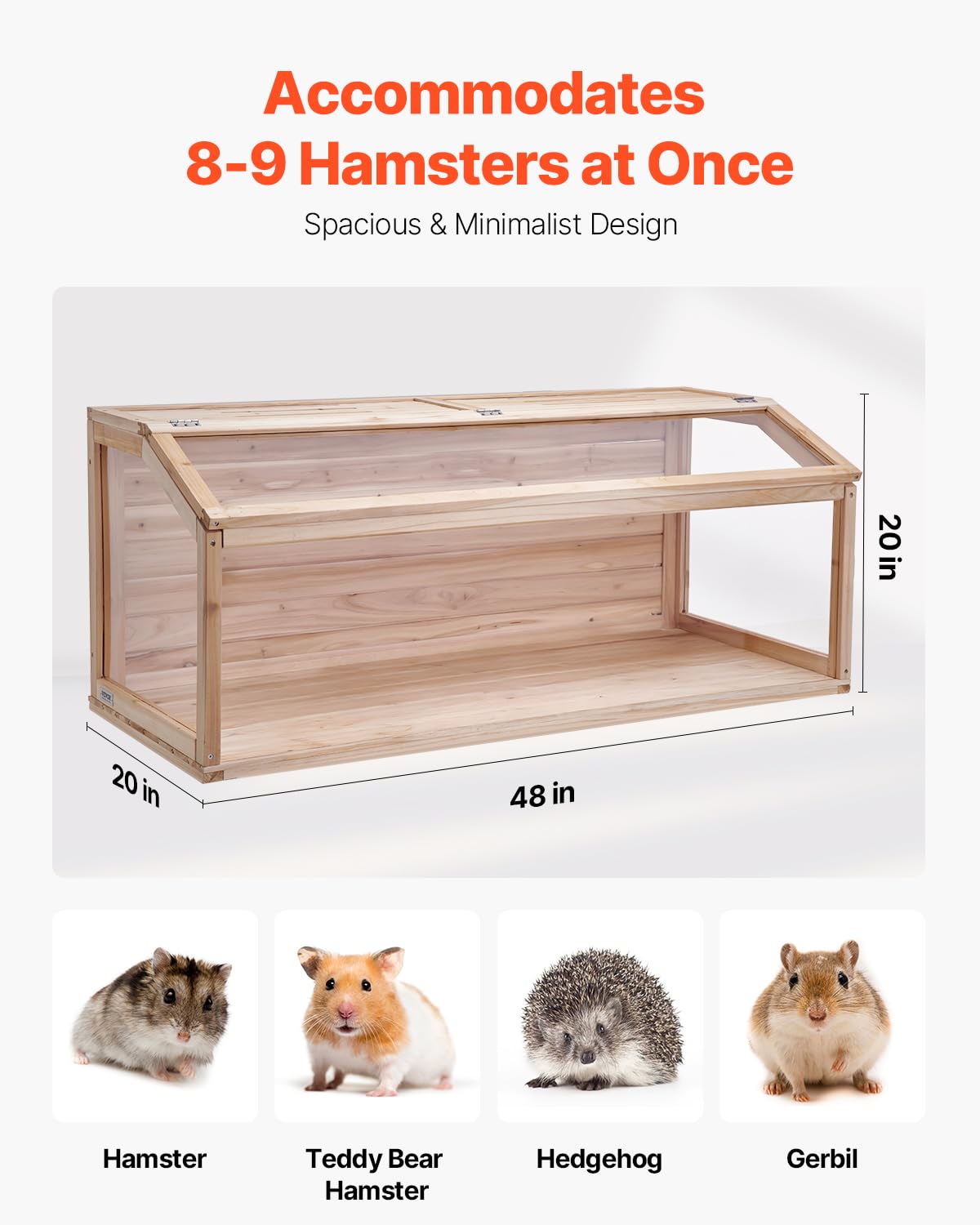 VEVOR Wooden Hamster Cage, 270 Viewing Hamster Habitat, 48 x 20 x 20in, Dwarf Hamster Cages with Openable Top, Ventilated Small