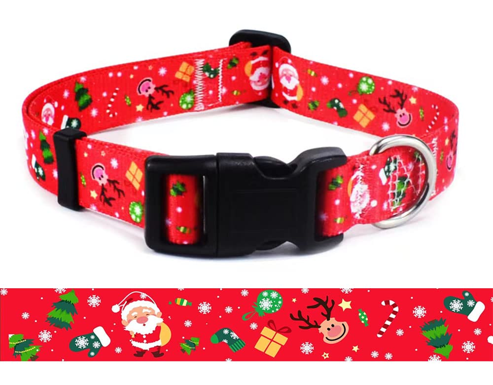 W&Z Christmas Dog Collars - Adjustable Heavy Duty Soft Ethnic Style Collar For Small Medium Large Dogs (S:Neck Fit 9.8-15.7',Width 3/5', Christmas Red)