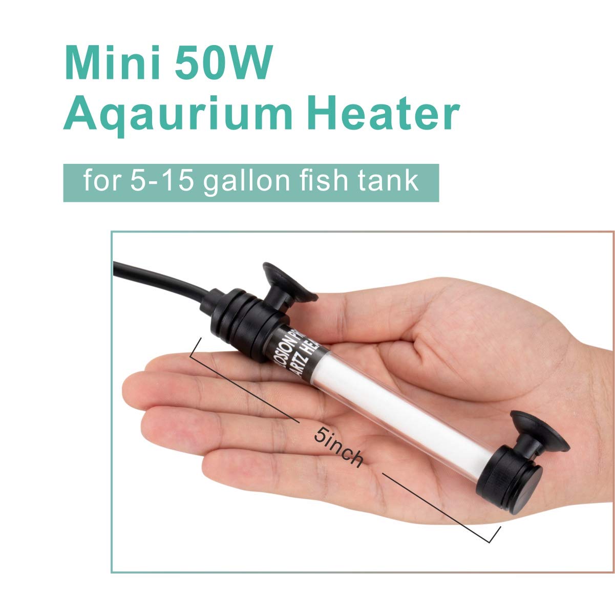 Hygger 50W Mini Inline Quartz Glass Aquarium Heater With External Controller, Adjustable Submersible Betta Fish Tank Thermostat For 5-15 Gallon
