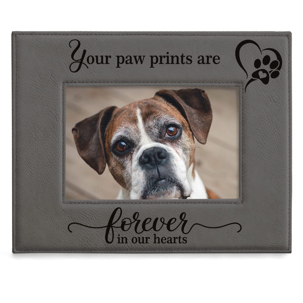 KATE POSH - Your Paw Prints are Forever in our Hearts. Engraved Leather Picture Frame. Memorial Pet Gift, Loss of Dog and Cat, P