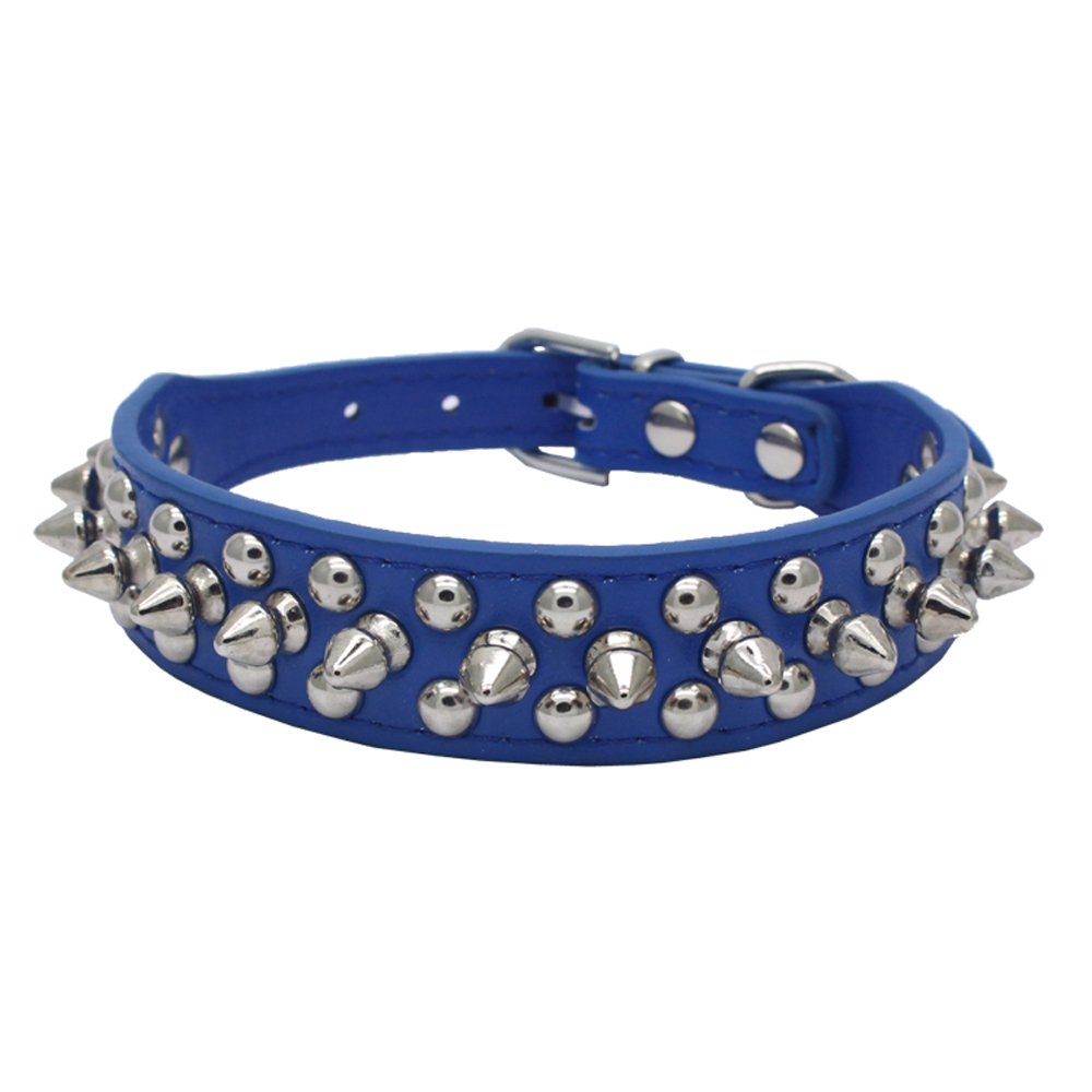 Dogs Kingdom 10 -24  Length Soft Leather Mushrooms Rivet and Spikes Studded Adjustable Buckle Pet Puppy Dog Collar for Small Med