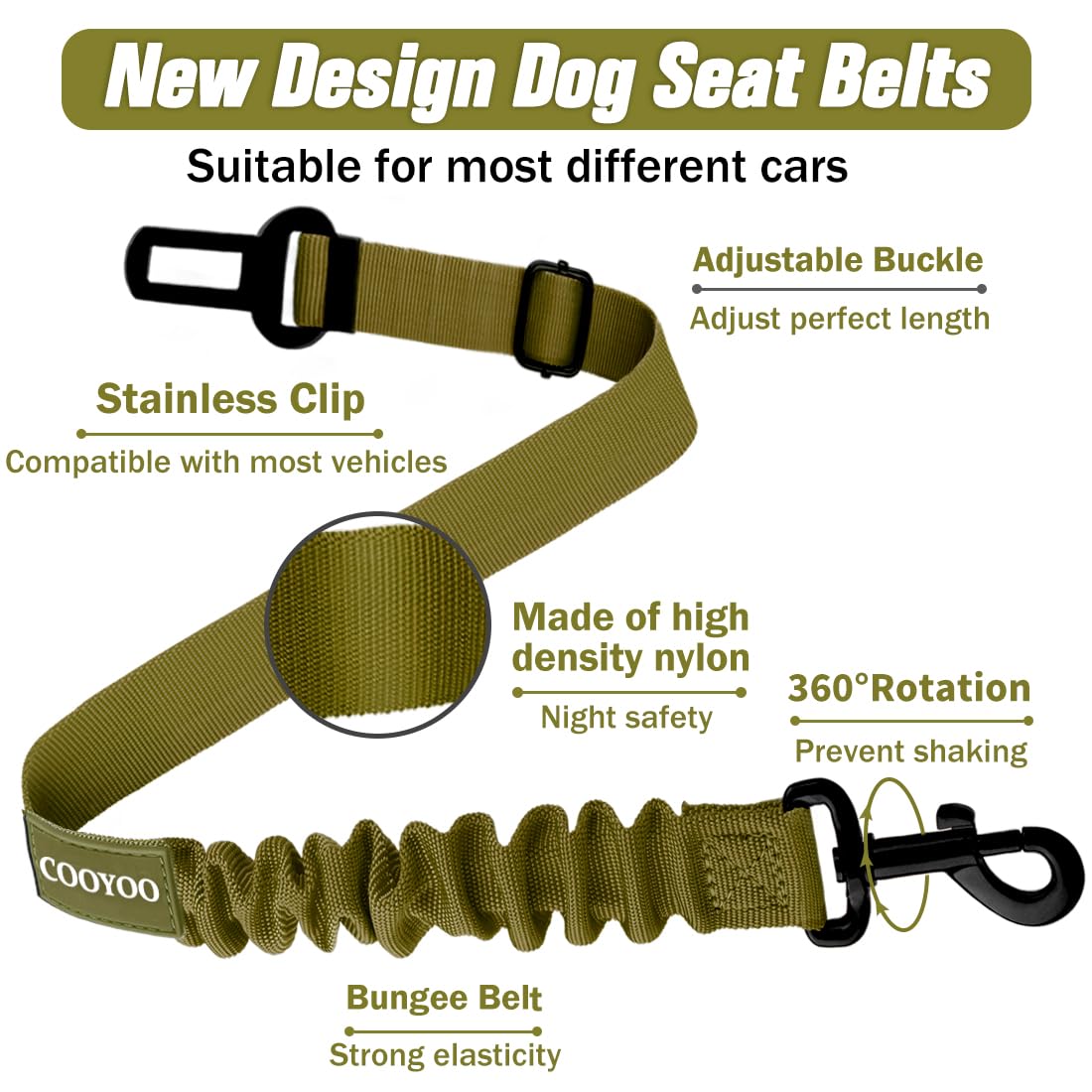 Cooyoo Dog Seat Belt,3 Piece Set Retractable Dog Car Seatbelts Adjustable Pet Seat Belt For Vehicle Nylon Pet Safety Seat Belts