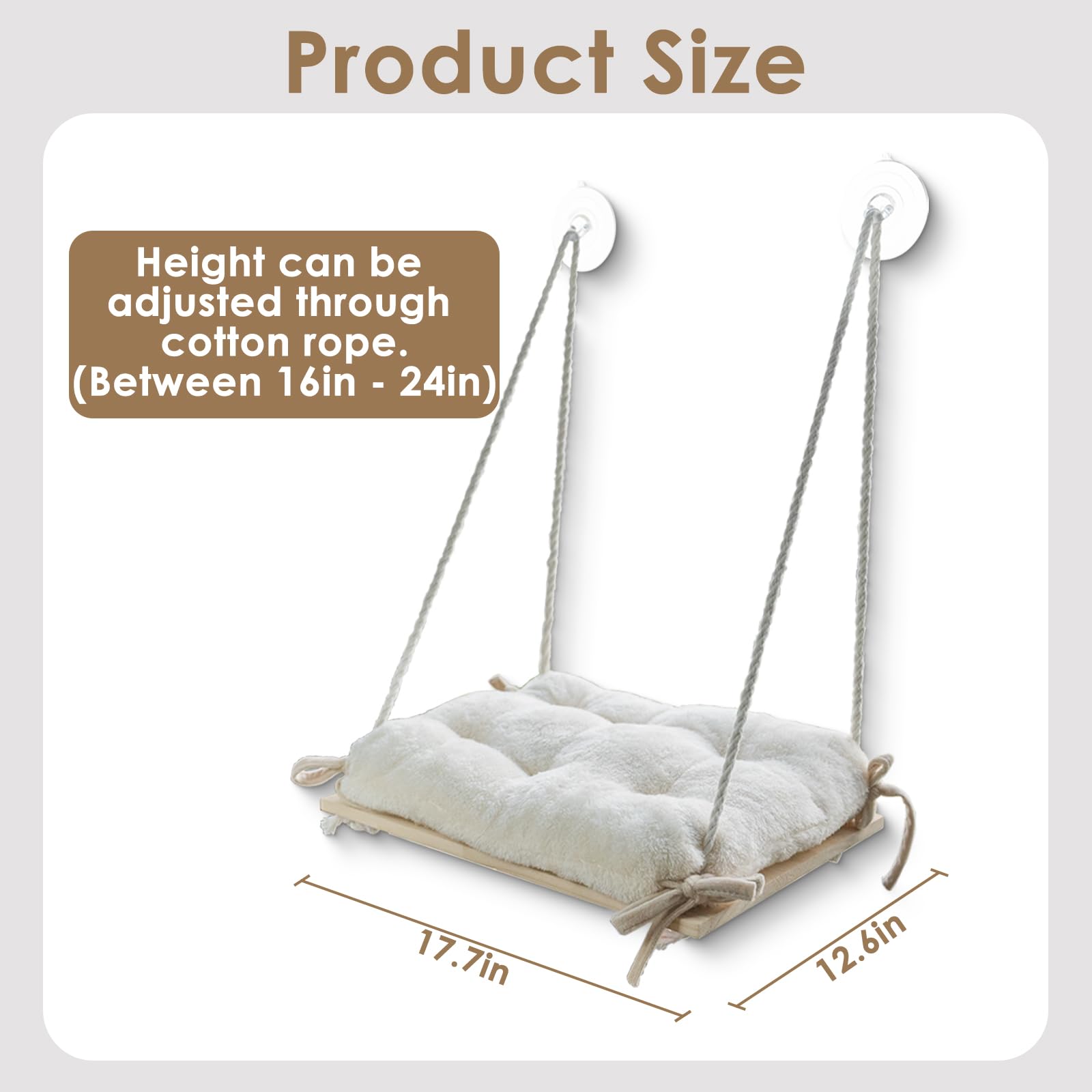 Devopet Cat Window Perch, Cat Hammock With Cushion Bed, Solid Wood Seat & Strong Suction Cups, Safety Window Bed For Indoor Cats