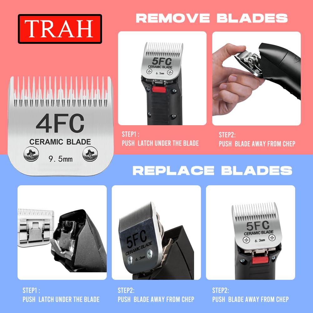 Trah 40# Blade Dog Grooming Clipper Replacement Blades Compatible With Andis Dog Clippers,Most A5, Wahl Km Series Clippers,Detac