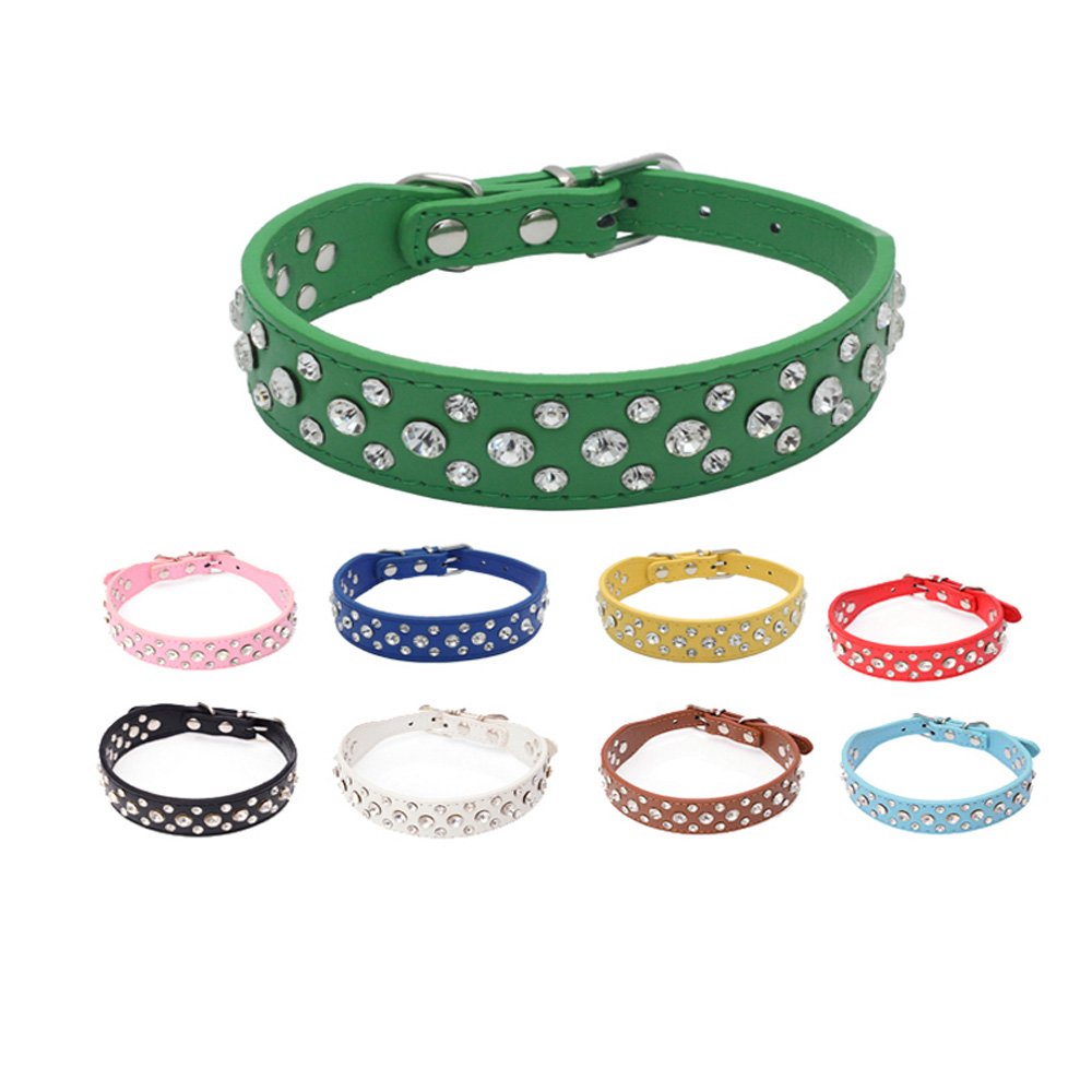 Dogs Kingdom 12''-20'' Length Personalized Rhinestone Leather Bling Crystal Pet Dog Cat Collars For Small Medium Breeds Yellow L