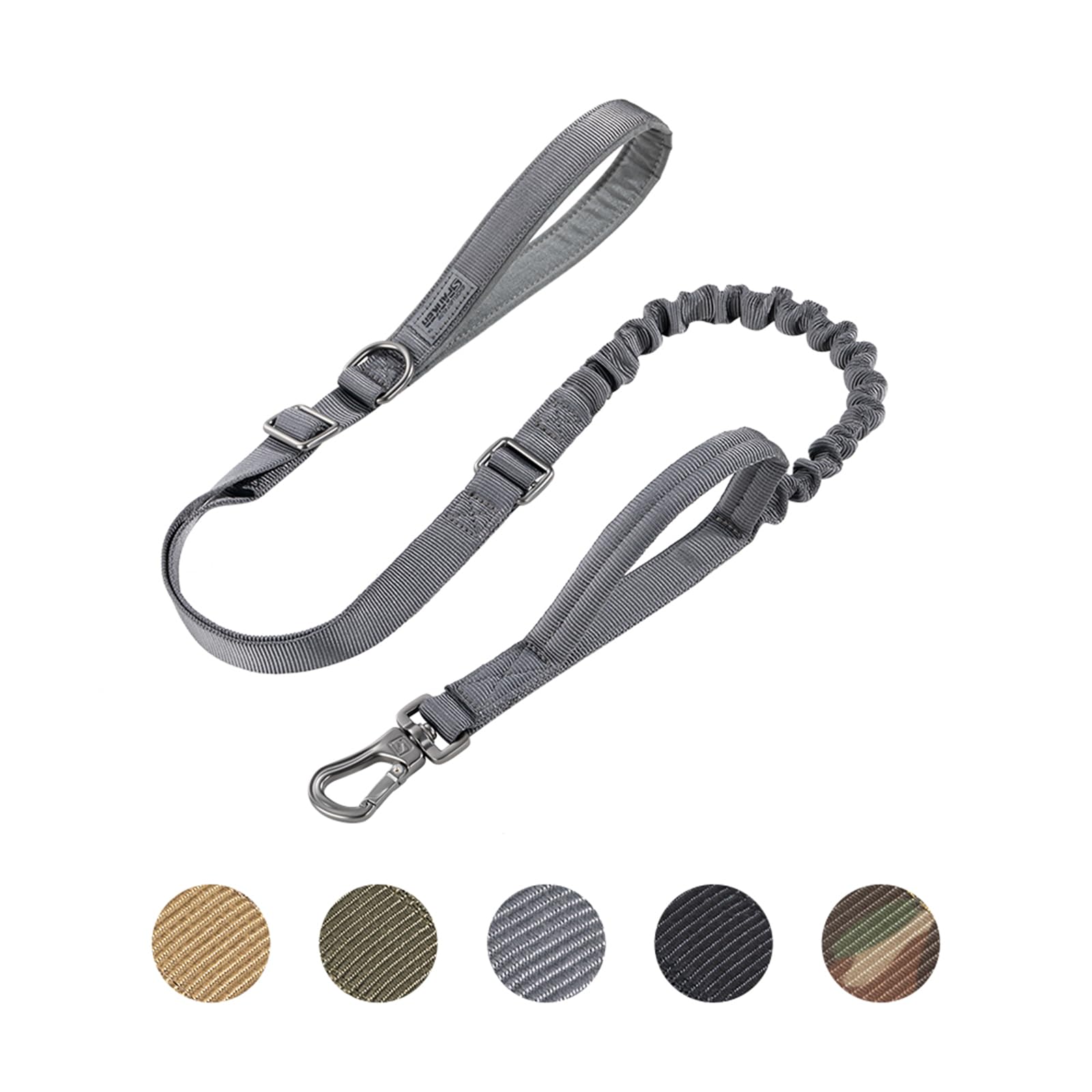 Excellent Elite Spanker Tactical Dog Leash Heavy Duty 5-6Ft Adjustable No Pull Military Bungee Dog Leash Elastic Leads Rope With 2 Padded Control Handle For Medium Large X-Large Dogs(Gry)