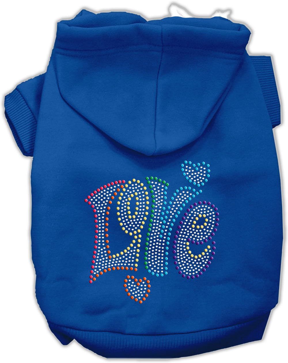 Pet, Dog & Cat Hoodie Rhinestone, 'Technicolor Love' Blue 3Xl (25-35 Lbs.)
