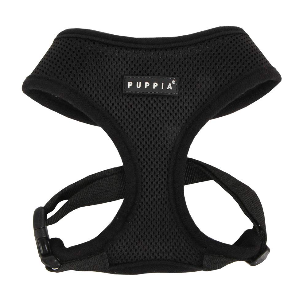 Puppia Soft Dog Harness No Choke Over-The-Head Triple Layered Breathable Mesh Adjustable Chest Belt And Quick-Release Buckle, Black, Medium