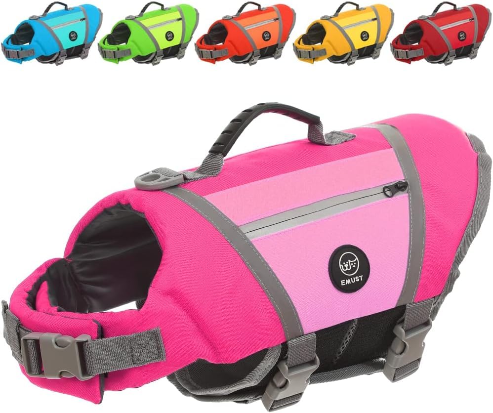 Emust Dog Life Vests For Boating, Water-Resistant Dog Swimming Vest With Rescue Handle, Comfortable Fit Dogs Life Jacket Medium 