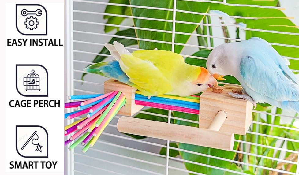 Parrot Cage Toy(4 Funcitons) Perch Standing With Pine Wood Foraging Smart Toy Soft Corks For Small To Regular Size Parrot Cockat