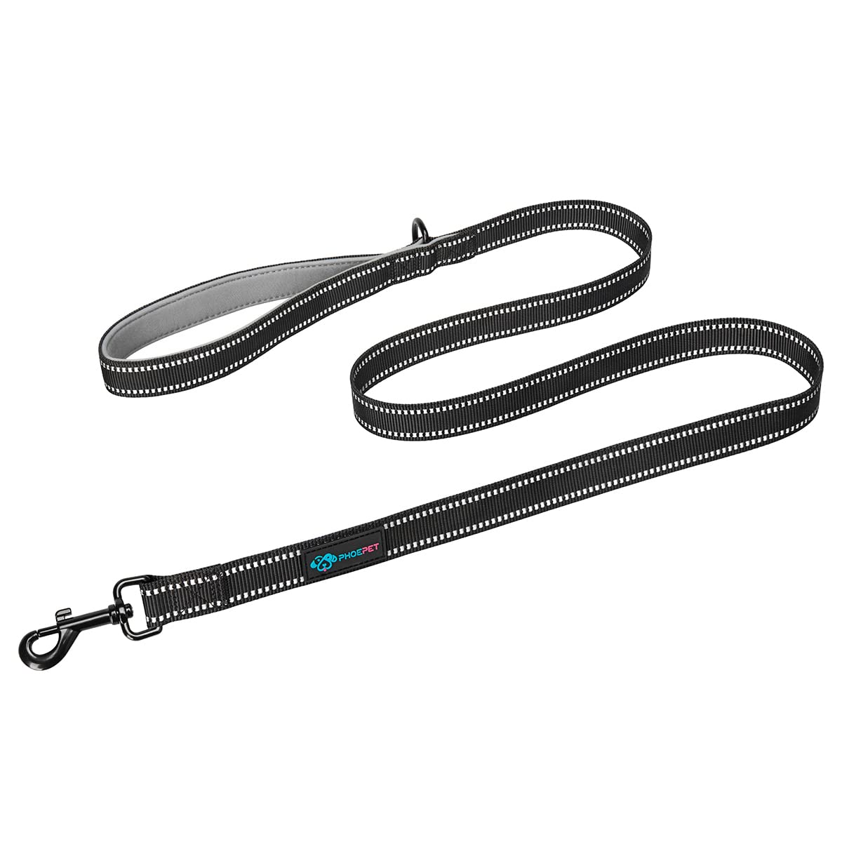 Phoepet 5 Feet Heavy Duty Dog Leash - Reflective - Soft Padded Handle Traffic Grip For Extra Control (L,Grey)