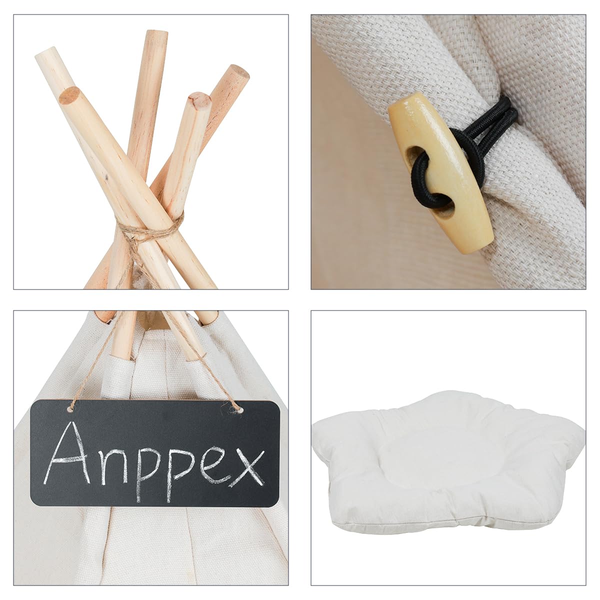 Anppex 24-Inch Dog Teepee Tent Indoor,M Size Pet Tent Bed For Small Dogs And Cats,Indoor Dog House With Thick Cushion,White
