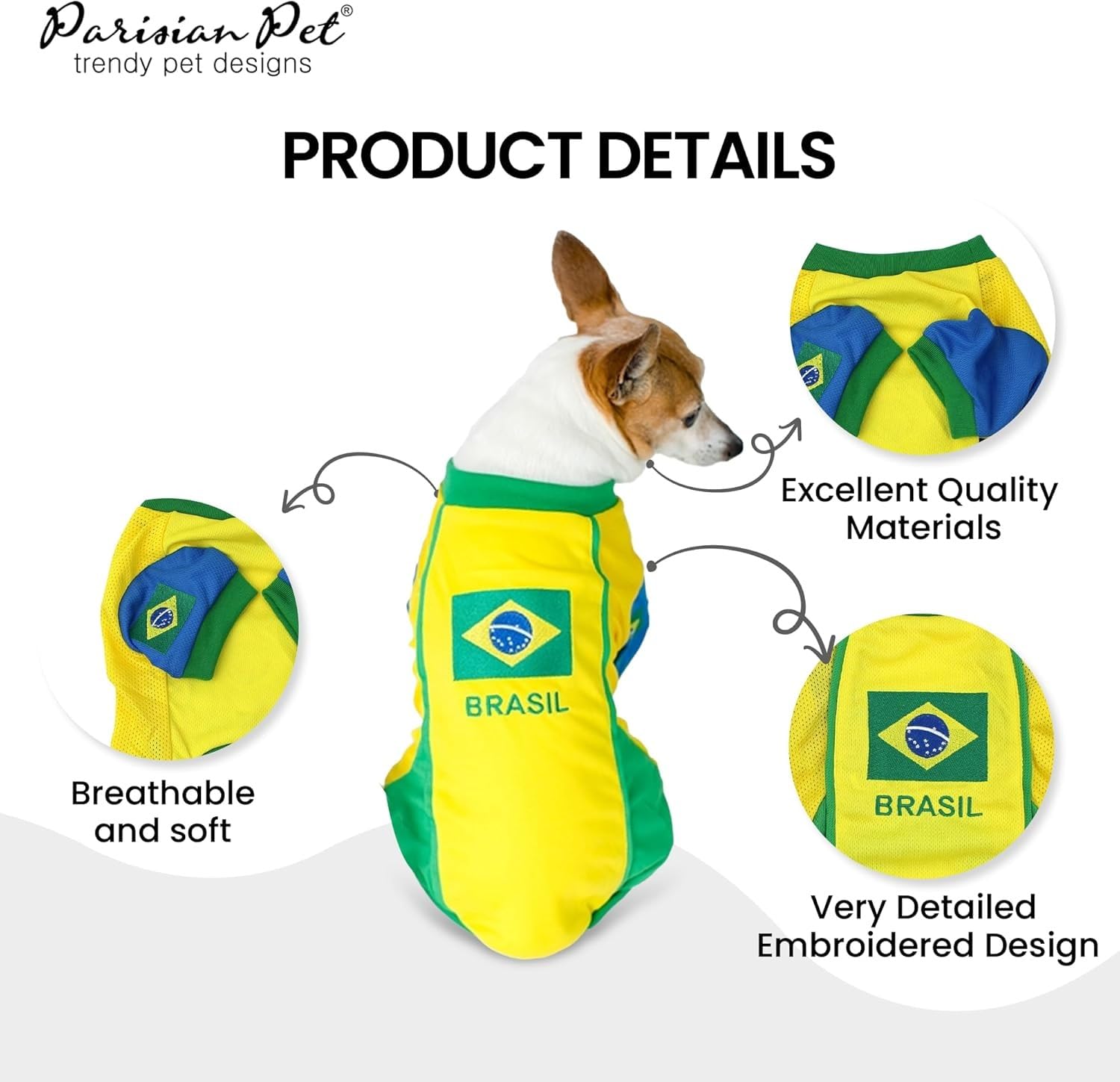 Parisian Pet Dog Jersey - Embroidered  Brasil  Breathable Mesh Fabric Brazil Soccer Outfit - Football, And Olympic Sportswear Br