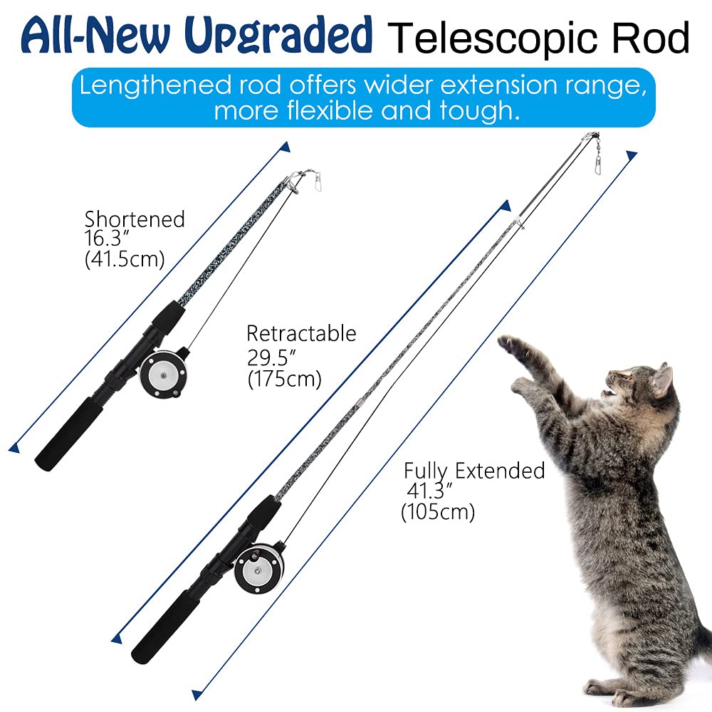 Pawaboo Cat Feather Toys, 4 Pack Interactive Cat Feather Teaser Wand Toys, Retractable Fishing Pole Wand Catcher Exerciser With Refill Fish, Dragonfly Worm With Bells, Fun Cat Kitten Kitty Playing Toy