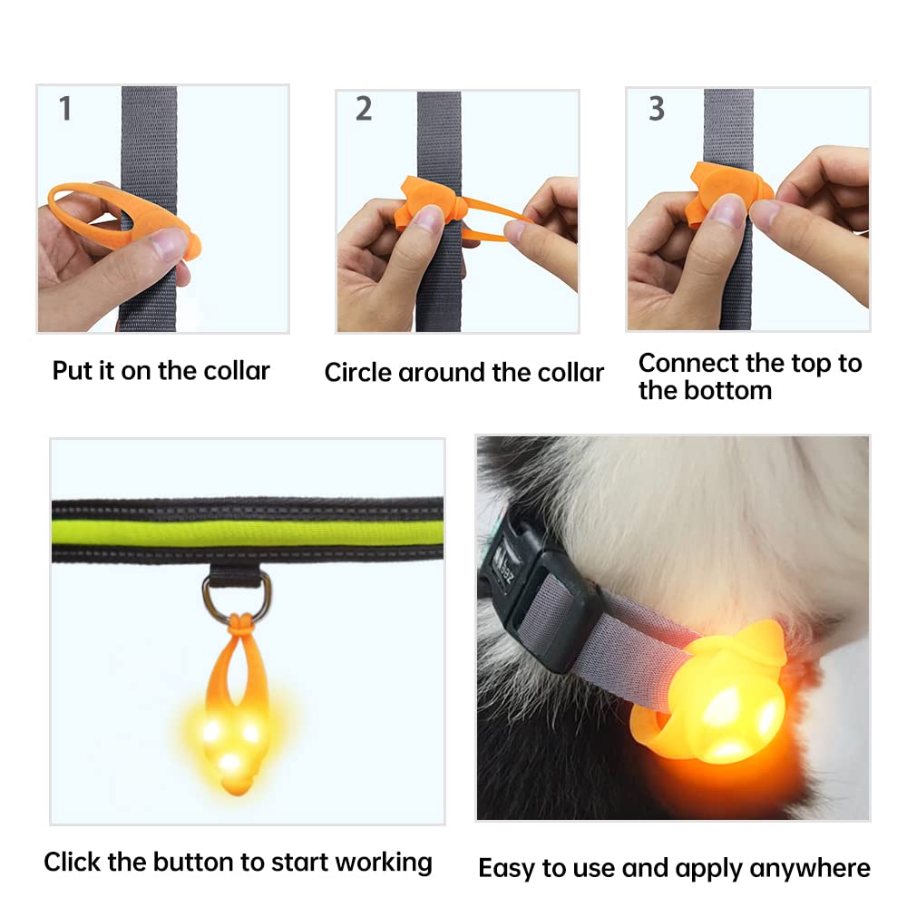 LaRoo LED Dog Collar Lights - Clip-On Night Walking Flashlight for Dogs, Orange-A, Perfect for Safe Nighttime Walks