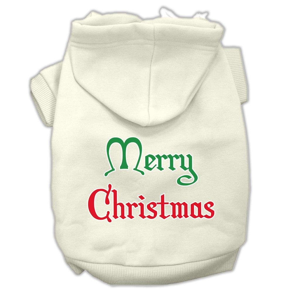 Christmas Pet Dog & Cat Hoodie Screen Printed, Merry Christmas Cream XL (14-20 lbs.)