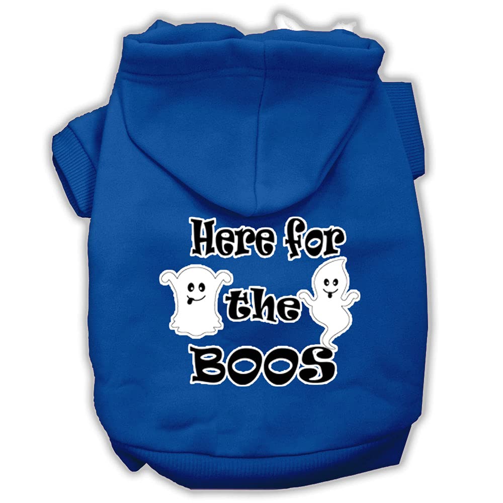 Halloween Pet, Dog & Cat Hoodie Screen Printed, 'Here For The Boos' Blue Md (6-10 Lbs.)